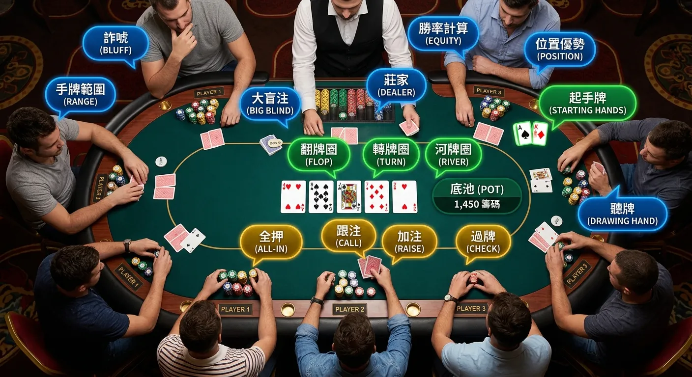 德州撲克術語大全｜2026 中英對照表與 All In 手勢完整說明