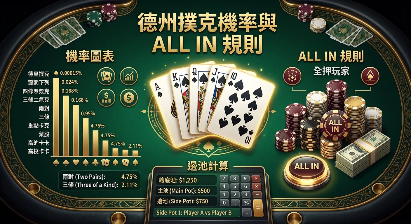 2026 德州撲克牌型機率表與 All In 規則完整說明